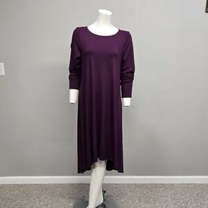 Eileen Fisher Midi Dress Medium Plum Purple Fine Jersey High Low Scandi Comfort‎